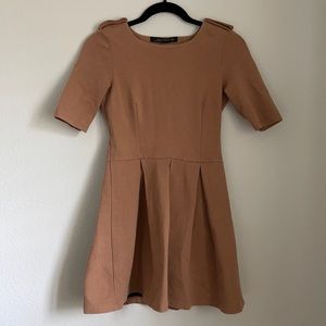 Zara Woman Pleated Skater Skirt Dress Tan / Camel size Small